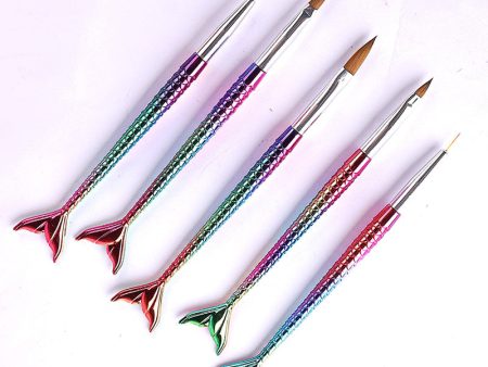 Wholesale Mermaid Metal Pole Nail Art Brush Set 5 Pieces For Discount