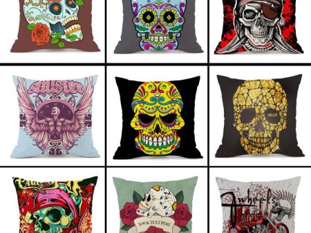 Wholesale Halloween Personalized Retro Skull Head Linen DIY Printed Throw Pillow Cover Online Sale