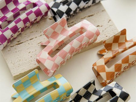 Wholesale Colorful Checkerboard Shark Clip Acrylic Hair Clip For Sale