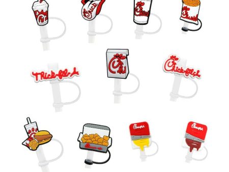 Wholesale 10PCS Cartoon French Fries Hamburger Cola Silicone Straw Tube Cap Straw Decoration Hot on Sale