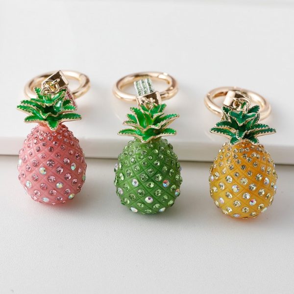 Wholesale Creative Cute Diamond-encrusted Alloy Rhinestone Three-dimensional Pineapple Keychain Online Hot Sale