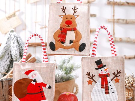 Wholesale Christmas Decoration Supplies Linen Three-dimensional Embroidered Tote Bag For Discount