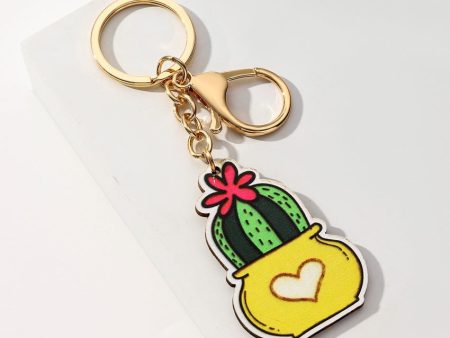 Wholesale Wooden Cactus Potted Plant Keychain Online now