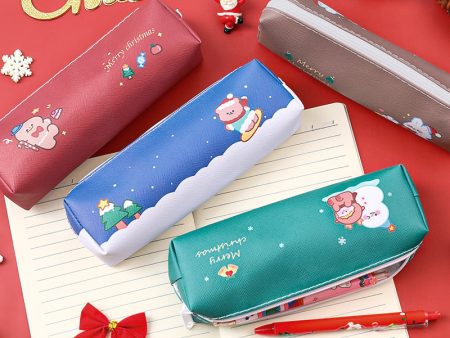 Wholesale PU Christmas Cartoon Pencil Bag Sale