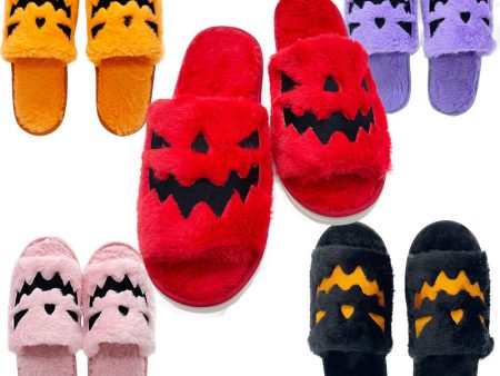 Wholesale Halloween Pumpkin Shoes Elk Christmas Plush Open Toe Flat Slippers Online Hot Sale