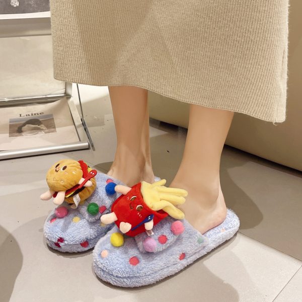 Wholesale Cartoon French Fries Burger Cute Pet Furry Home Rubber Slippers Online Hot Sale