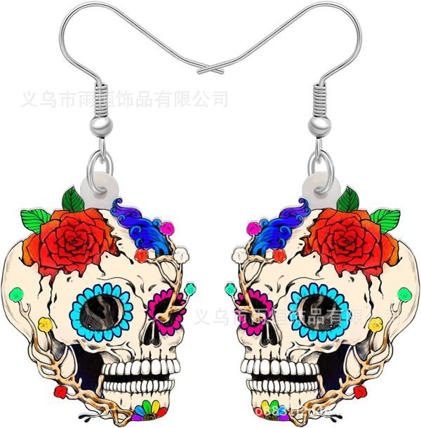 Wholesale 10pairs pack Red Flower Skull Pendant Acrylic Earrings Online Sale