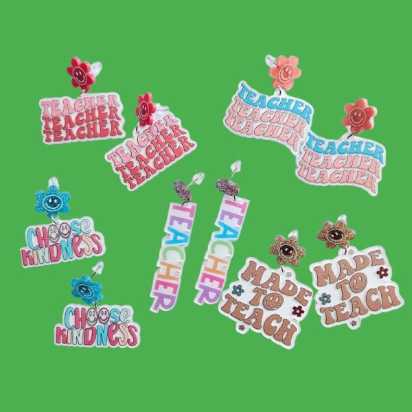 Wholesale 10PCS  Letters Beginning of School Season Graduation Season Flower Teacher Acrylic Earrings Online