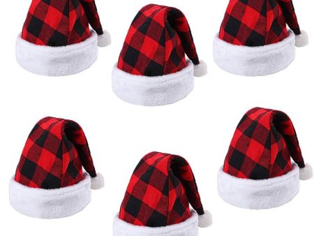 Wholesale 2023 Christmas Decorations Christmas Hat Black and Red Plaid Polyester Hat Online Sale