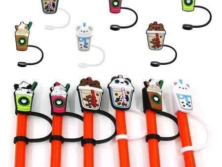 Wholesale 10PCS Coffee Cup Silicone Cartoon Tube Straw Hat Supply