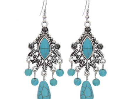 Wholesale Boho Vintage Carved Turquoise Drop Tassel Earrings For Discount