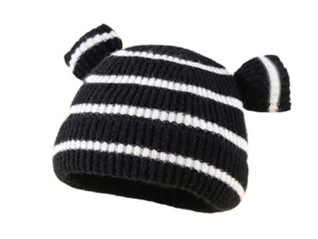 Wholesale Bear Ears Knitted Plush Children s Striped Contrast Color Autumn and Acrylic Winter Hats 10PCS Online now