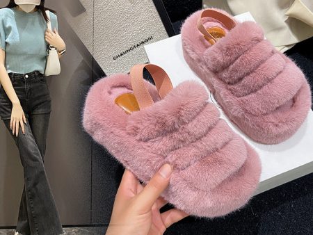 Wholesale 7CM thick-soled heel elastic band plush women to wear at home and outside.slippers Supply