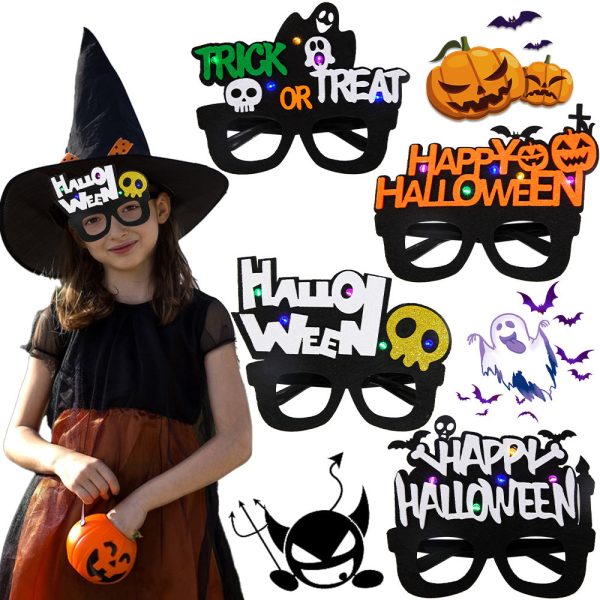 Wholesale Halloween led light up party decoration props glitter glasses frame Fashion