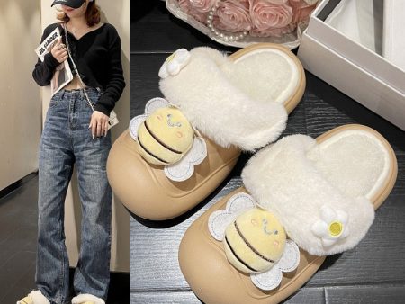 Wholesale Little Bee Autumn and Winter Non-slip Warm Plush Waterproof Cotton Slippers Sale