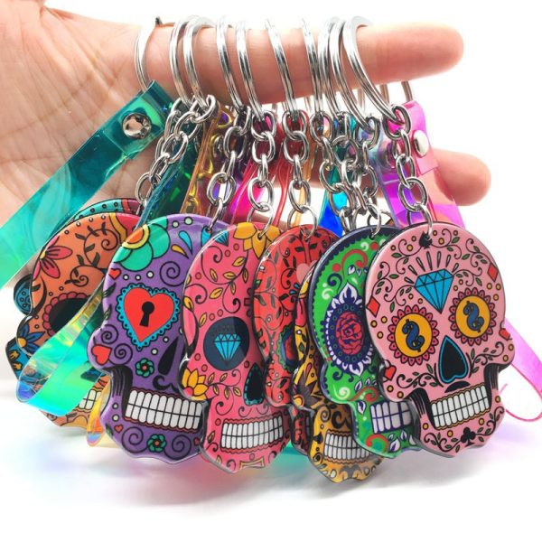 Wholesale Day of the Dead Skull Mexican Calavera Acrylic Keychain Supply