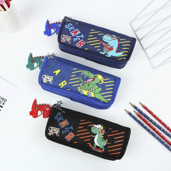 Wholesale Large Capacity Cartoon Dinosaur Canvas Pen Case Fashion