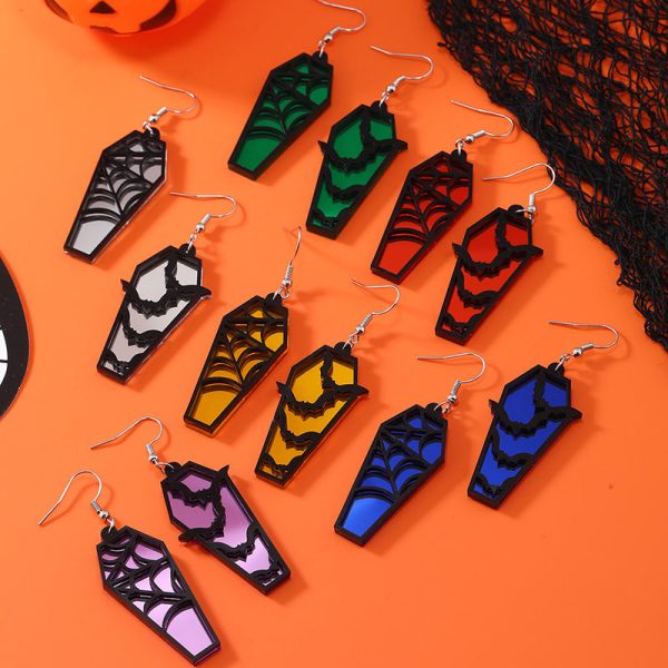 Wholesale Acrylic Ear Spider Web Wooden Coffin Earrings Supply