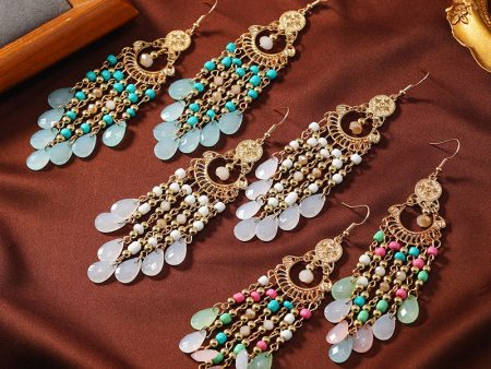 Wholesale Chinese Style Multi-layered Water Drop Rice Beads Tassel Female Creative Retro  Acrylic Earrings Cheap