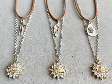 Wholesale Sunflower Necklace Cross Feather Metal Necklace Supply