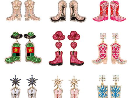 Wholesale Western Cowboy Hat Alloy Christmas Boots Earrings For Sale