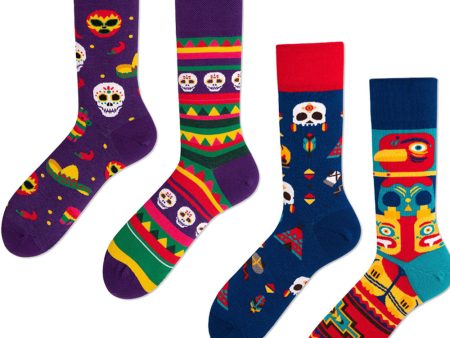 Wholesale 12pcs pack Skull Mexican Carnival Combed Cotton AB Socks For Discount