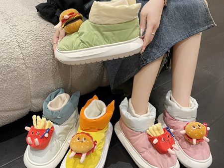 Wholesale Burgers Fries Cute Cartoon Snow Boots Velvet Thick-soled Rubber Winter Slippers Sale