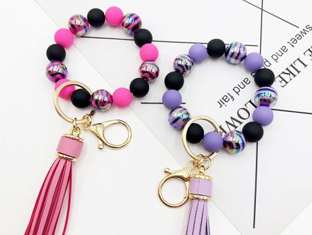 Wholesale UV Plating Colorful Zebra Stripe Handmade Acrylic Beaded Wrist Keychain on Sale