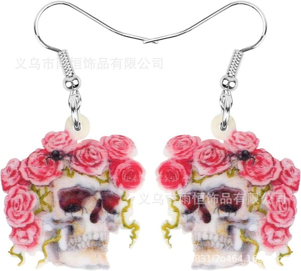 Wholesale 10pairs pack Red Flower Skull Pendant Acrylic Earrings Online Sale