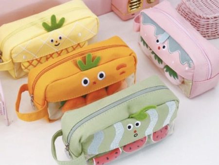 Wholesale Cartoon Fruit and Vegetable Canvas Pencil Bag For Discount