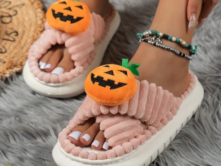 Wholesale 2023 Autumn Halloween Pumpkin Head Open Toe Plush Outerwear Slippers For Sale