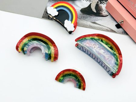 Wholesale Acetate Rainbow Cute Colorful Splicing Semi-circle Acrylic Clips Online Hot Sale