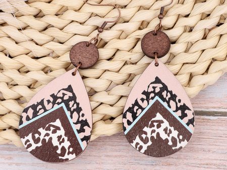 Wholesale Vintage Leopard Print Leather Wood Chip Teardrop Earrings Online Hot Sale