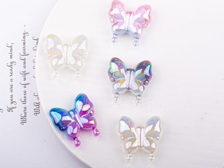 Wholesale 5pcs Cartoon Acrylic Vertical Hole Butterfly Swallowtail Butterfly UV Plated Gradient Color Cheap