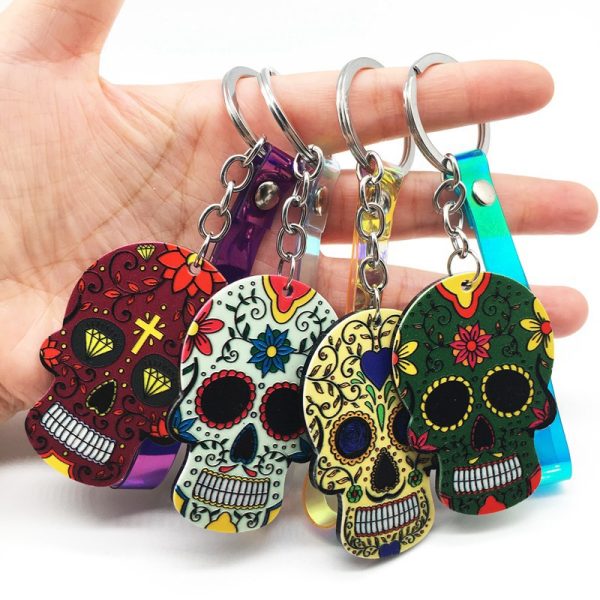 Wholesale Day of the Dead Skull Mexican Calavera Acrylic Keychain Supply