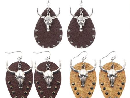 Wholesale Western Cowboy Cow Head Ethnic Style Leather Earrings Online