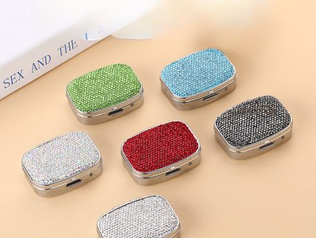 Wholesale Metal Diamond-encrusted Two-compartment Medicine Box, Portable with Mirror Online