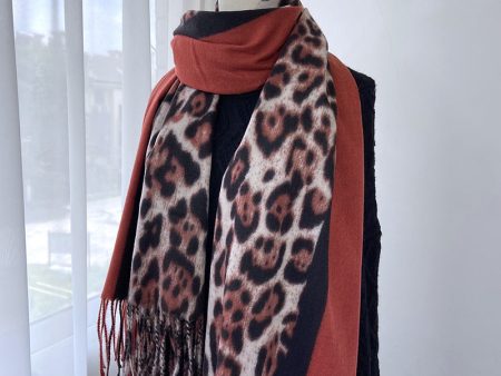 Wholesale Autumn and Winter Leopard Print Color Block Printed Tassel Imitation Cashmere Scarf Online now