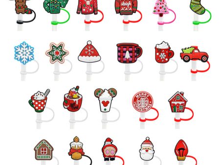 Wholesale Christmas Cartoon Straw Cover Straw Tube Cap Silicone Dust Plug For Cheap