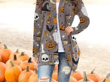 Wholesale Spandex Halloween Printed Long Sleeve Sweater Cardigan Top Discount