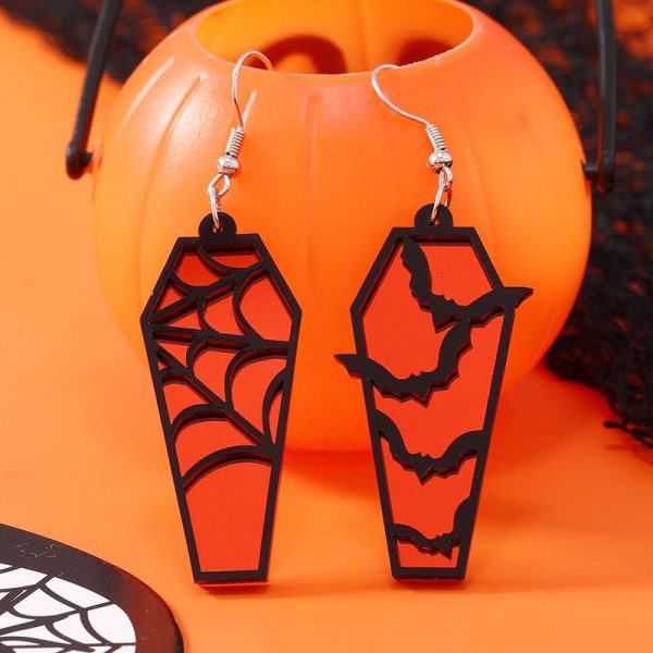 Wholesale Acrylic Ear Spider Web Wooden Coffin Earrings Supply