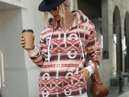 Wholesale Autumn and Winter Women s Aztec Hooded Half-Zip Pullover Sweatshirt Fashion