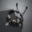 Wholesale Beaded Multi-layer Woven Leaves Men s Leather Bracelet Fashion