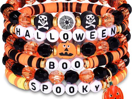 Wholesale 50PCS Acrylic Halloween Skull Pumpkin Lantern Set Soft Clay Bracelet Cheap