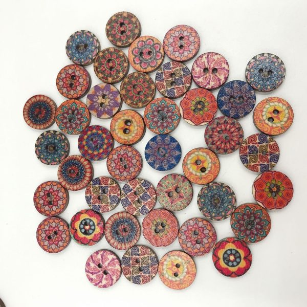 Wholesale retro disc wood buttons painted printed two-eye wooden buttons DIY handicrafts For Cheap