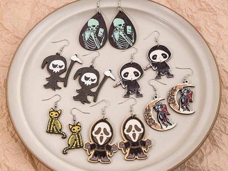 Wholesale Cartoon Halloween Pumpkins Make Weird Ghost Wooden Earrings For Sale