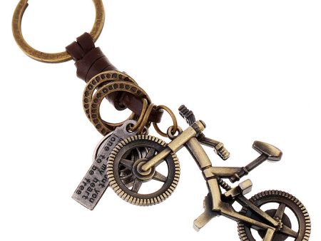 Wholesale Vintage Woven Cowhide Bicycle Leather Keychain Hot on Sale