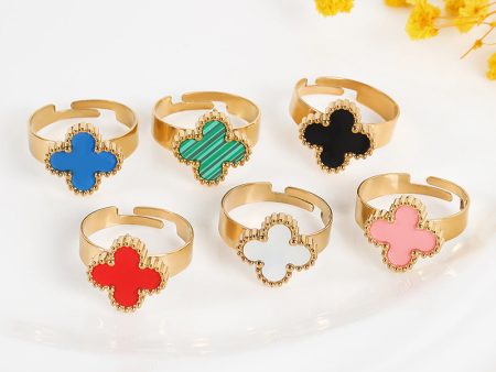 Wholesale Adjustable Size Waterproof and Sweat Resistant Titanium Steel Clover Ring Discount