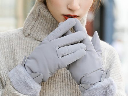 Wholesale autumn and winter warm ladies fleece cold-proof outdoor touch screen hair mouth rabbit ears cotton gloves Online