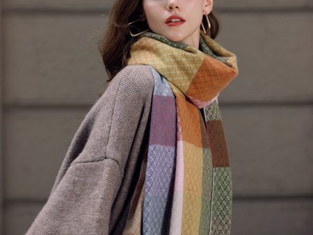 Wholesale Autumn and Winter Contrast Plaid Tassel Imitation Cashmere Scarf Online Hot Sale